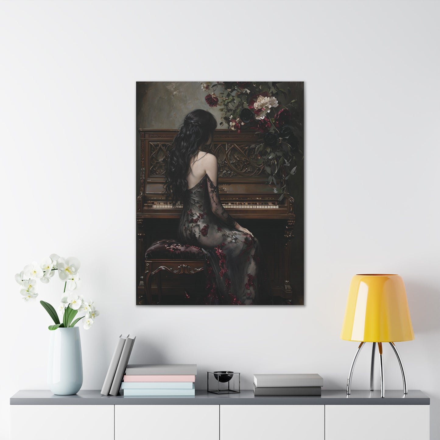 Elegant Gothic Canvas Art Print, Dark Aesthetic Wall Decor, Ideal for Music Lovers, Vintage Home Decor, Perfect Gift for Art Enthusiasts